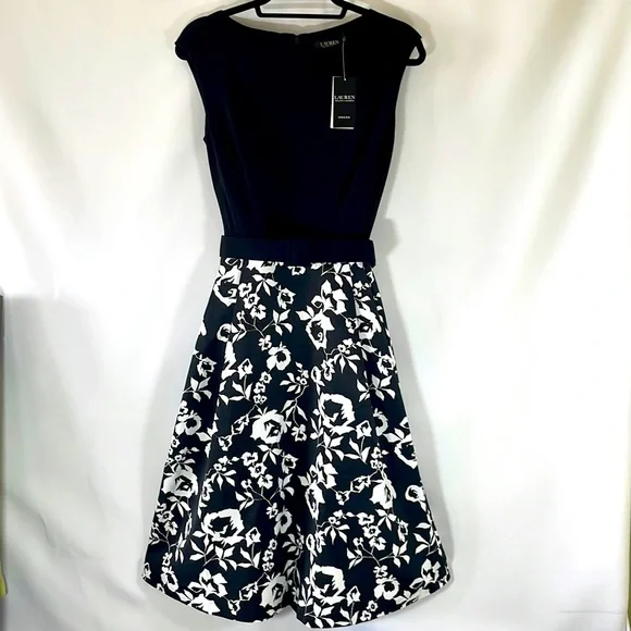 lauren ralph lauren floral faille cocktail dress Lauren Ralph Lauren Women's Floral Faille Cocktail Dress - Black/Cream